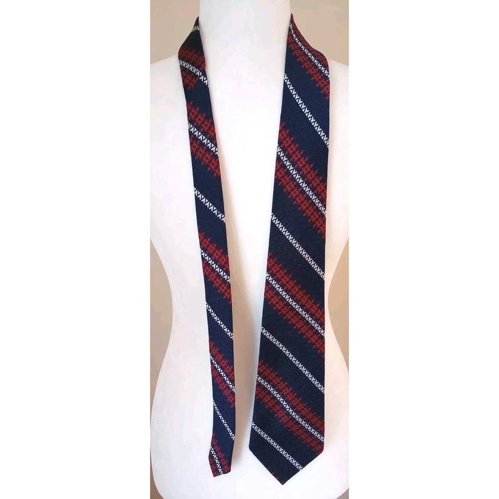 VTG HABAND Men's Necktie Woven In Como Italy Retro Design Red/White/Blue VGUC